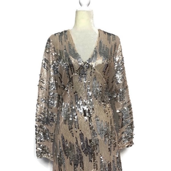 ZARA | long sleeve metallic sequin dress - Picture 7 of 8